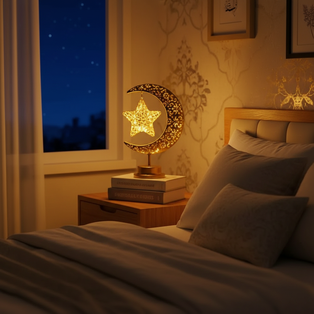 Lampe Lune & Étoile Dorée – 28 cm