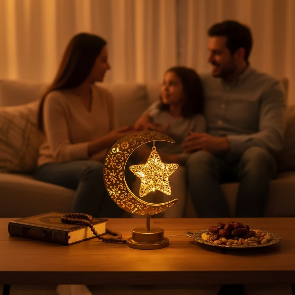 Lampe Lune & Étoile Dorée – 28 cm