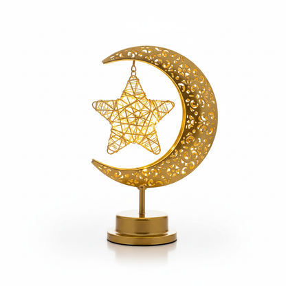 Lampe Lune & Étoile Dorée – 28 cm